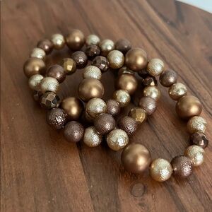 White House black market trio 3 Gold and Brown Beaded stretchy Bracelet Set